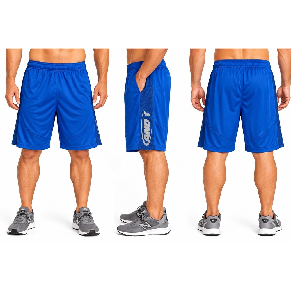 AND1 Mens Basketball Shorts Blue Mesh Athletic Gym Pockets Size Small NWT